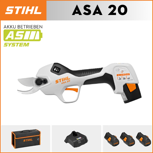 【STIHL】 ASA20*1, litijeva baterija*3, škatla za shranjevanje*1, rezalna glava*1, polnilnik*1,Výdrž batérie 10 hodin.