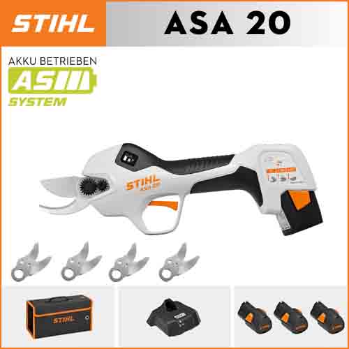 【STIHL】 ASA20*1, litijeva baterija*3, škatla za shranjevanje*1, rezalna glava*5, polnilnik*1,Výdrž batérie 24 hodin.